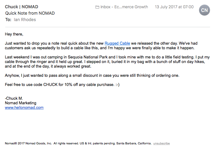 Example of Browser Abandonment Email